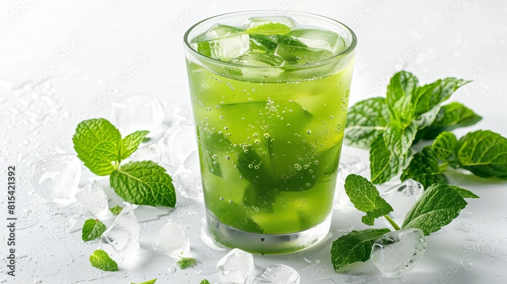 Fresh and light Anmitsu with a hint of mint for garnish, simple and clean, isolated on a white background. Fresh and light Anmitsu with a hint of mint for garnish, simple and clean, isolated on a white background.