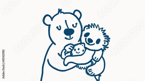  A delightful illustration of a mama bear embracing her cub with joyful expressions