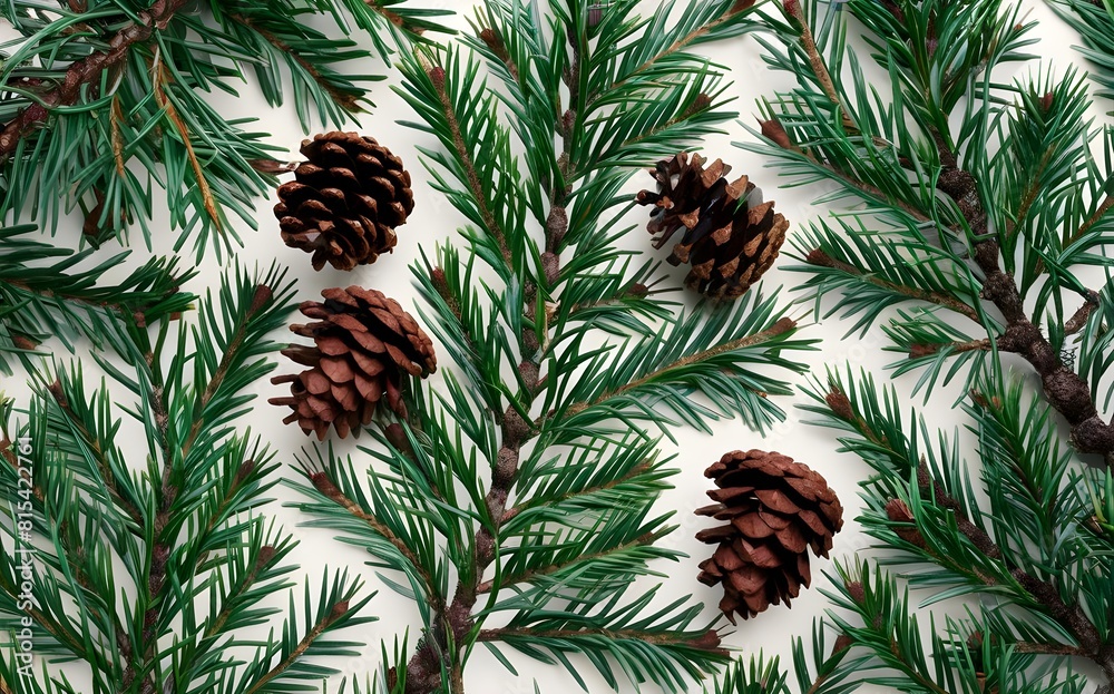 Pine tree needles and pine cones pattern