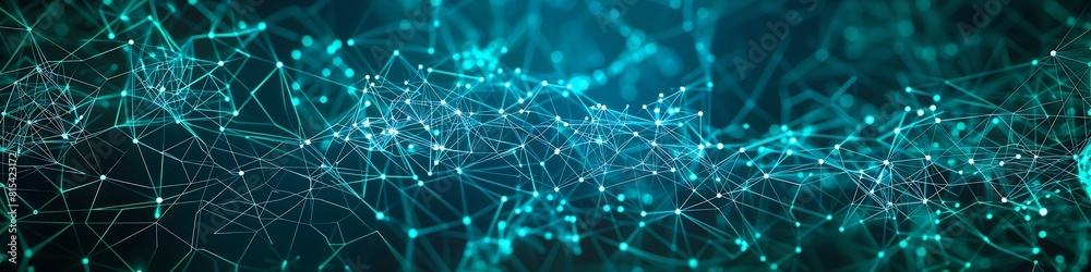 A dense and complex digital mesh where each node is a burst of cyan A dense and complex digital mesh where each node is a burst of cyan