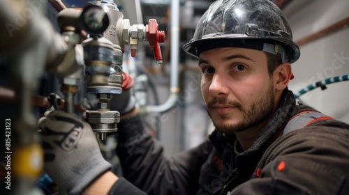 A plumber fitting a continuous flow hot water system in a residential tower.