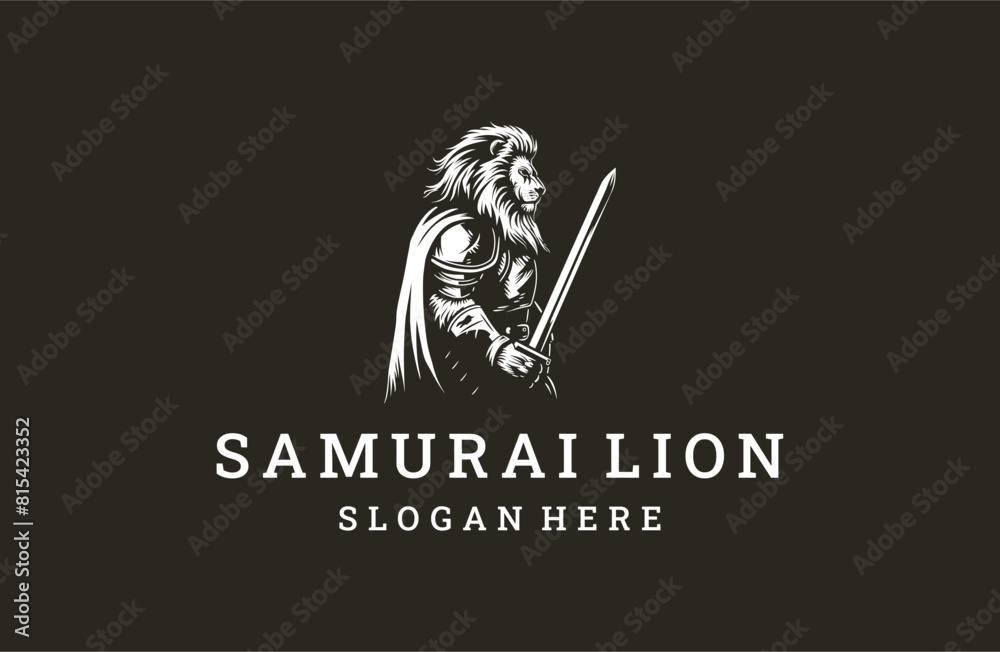 Samurai lion logo icon design template vector illustration Samurai lion logo icon design template vector illustration