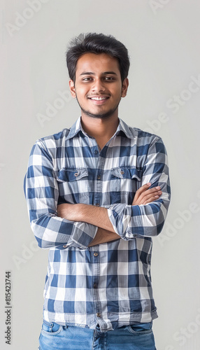 young indian handsome man giving pose on white background