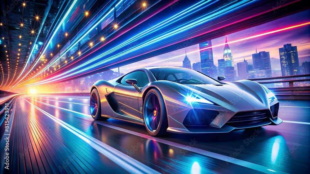 Supercar Racing on a Cutting-Edge Highway of Illuminated Trails