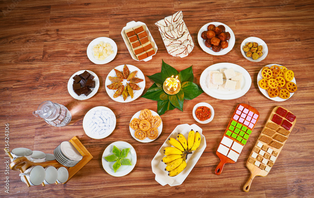 Sinhala Tamil New Year Traditional Foods with Oil Lamp, Sri Lanka