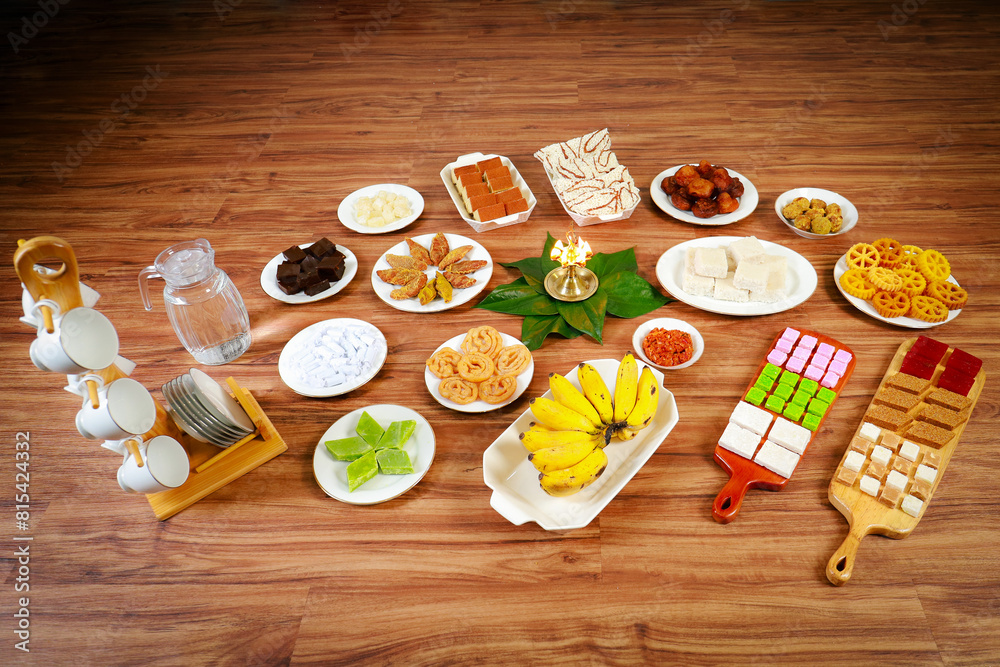Sinhala Tamil New Year Traditional Foods with Oil Lamp, Sri Lanka