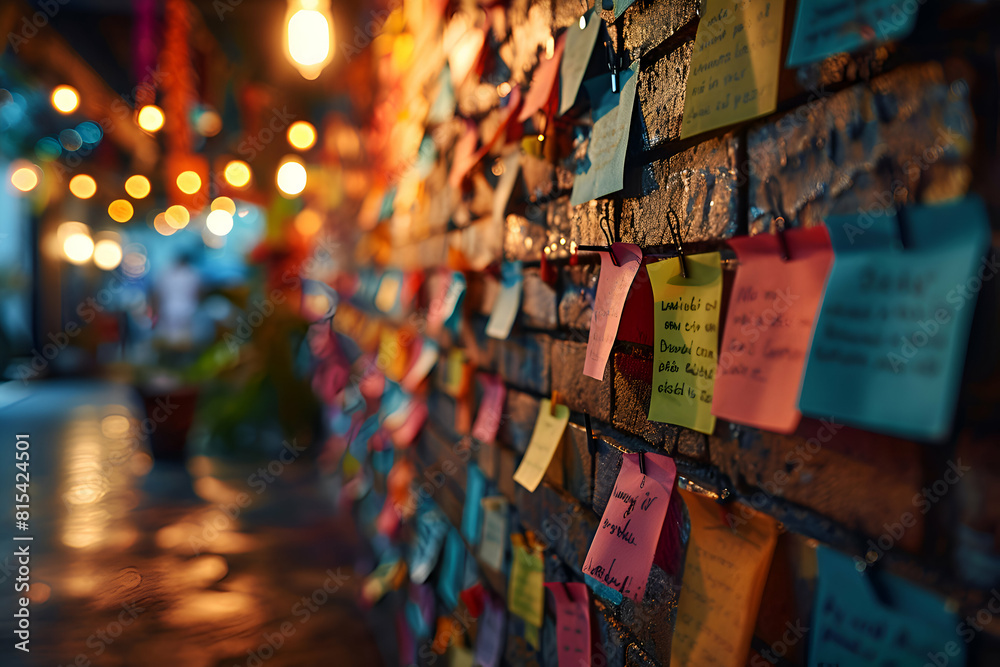 Obraz premium Merry Christmas and Happy New Year post it notes on the wall