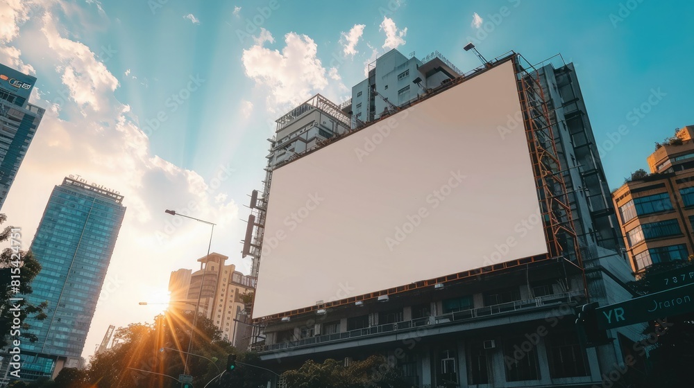 A large blank billboard in the middle of a busy city. A large blank billboard in the middle of a busy city.