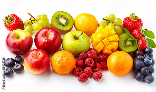 Vibrant Collection of Fresh Fruits on White Background  Featuring Apples  Mango  Berries  and Citrus for Healthy Eating Concepts