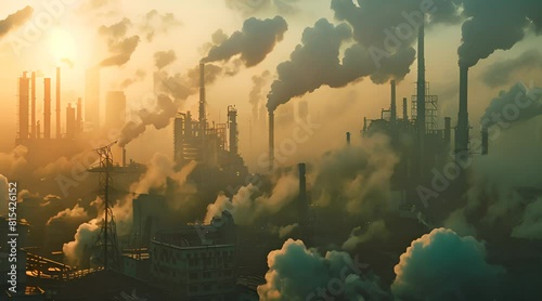 Industrial factories with smokestacks that emit a lot of pollution footage photo