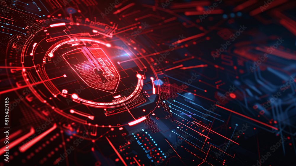 Obraz premium Cybersecurity Threat Monitoring Dashboard, red black theme
