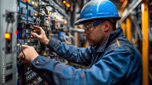 An engineer checking the safety features on a high-voltage electrical panel.