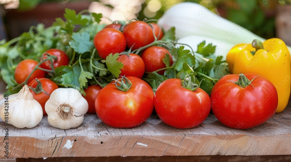 Fresh Produce Arrangement on Rustic Brick Surface Fresh Produce Arrangement on Rustic Brick Surface