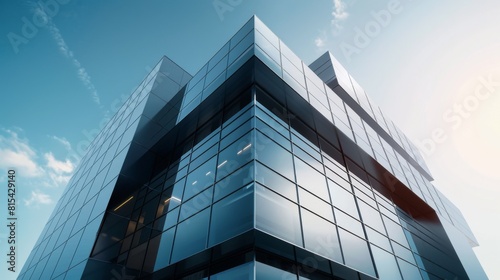 A modern office building with a sleek black and white color scheme.