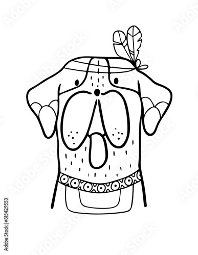 black silhouettes of stylized dogs with folk patterns and natural decorations. Vector black prints of puppys with a tribal boho pattern.