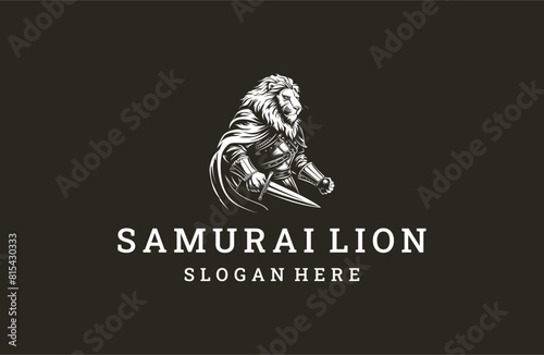 Samurai lion logo icon design template vector illustration