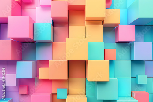 Vibrant 3d render of multicolored cubes with a modern  abstract pattern