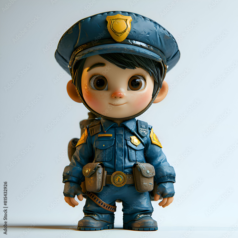 Policeman doll isolated on white background. 3d illustration.