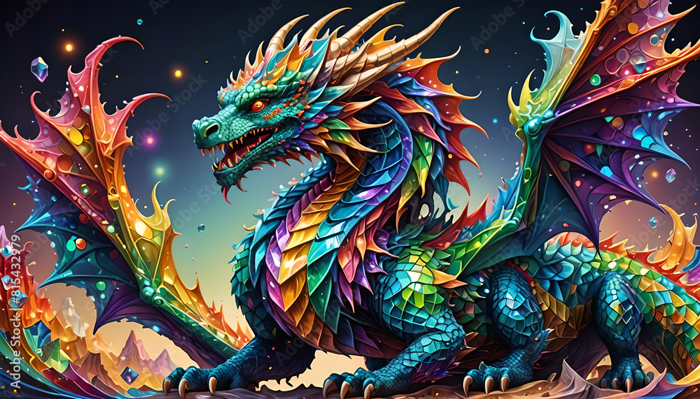 Obraz premium Aesthetic fantasy prism rainbow colourful abstract scales dragon 2