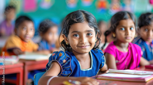Indian school children sitting in the classroom
