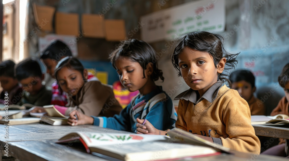 Indian school children sitting in the classroom Indian school children sitting in the classroom