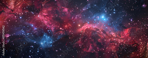 Vibrant panoramic image of a nebula  showcasing the beautiful chaos of space