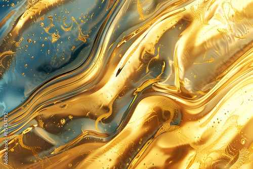 Liquid gold and blue swirls abstract background