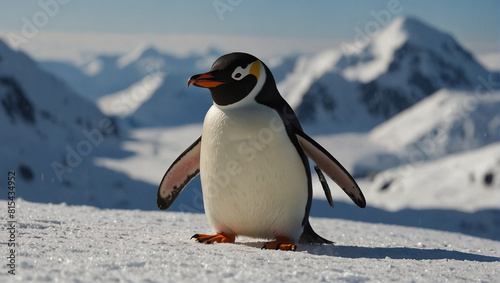 A penguin on a mountain