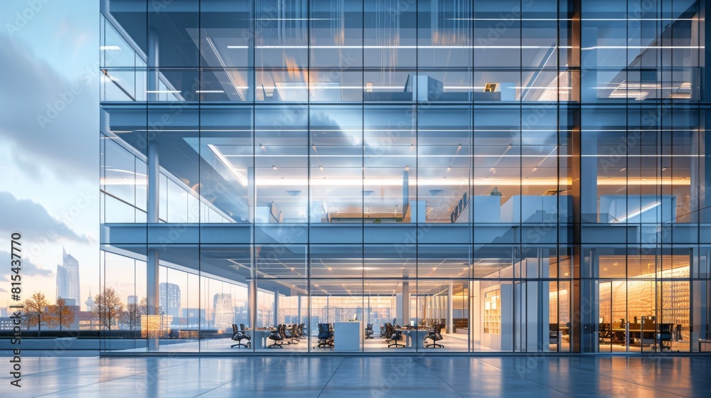 A high-tech office building designed with a focus on acoustics to reduce street noise. A high-tech office building designed with a focus on acoustics to reduce street noise.