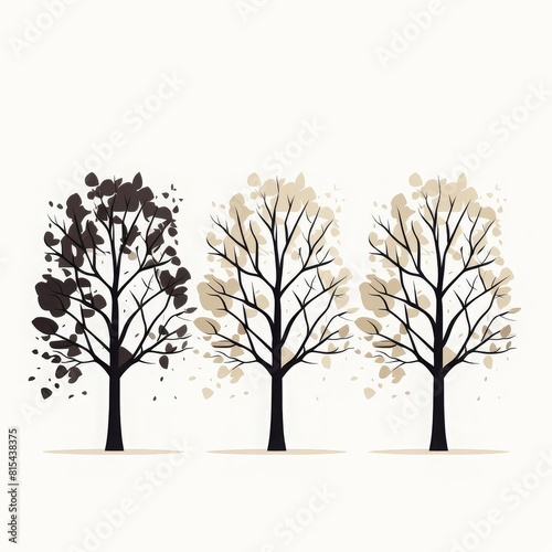 Deciduous trees flat design front view seasonal changes theme cartoon drawing black and white © Jeannaa