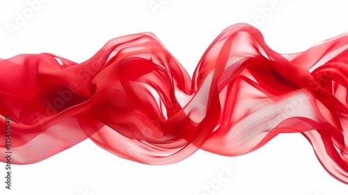  A tight shot of a red-white object, featuring a wavy pattern at its base against a plain white backdrop