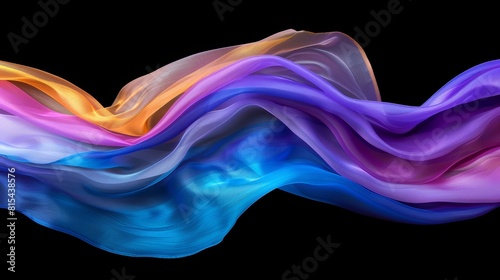  Multicolored fabric wave billowing in black background