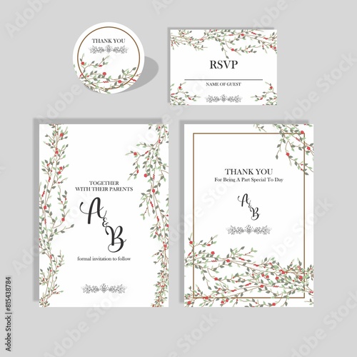 Set of botanical leaves wreath wedding invitation card cute for you design