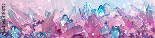 Widescreen pastel crystal growth, simulating the natural formation of crystals in a beautifully arranged pattern of pink and blue, AI Generative photo