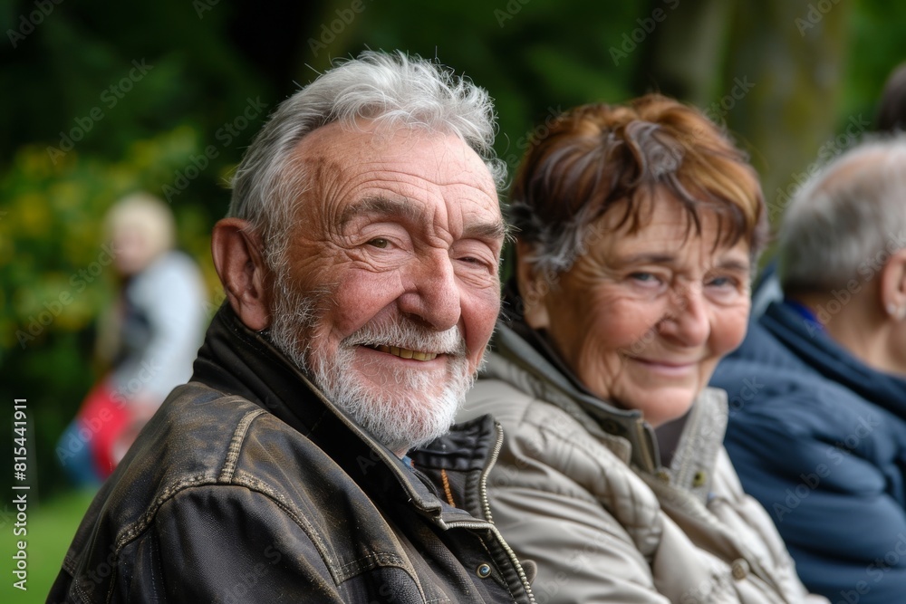 Portrait of an elderly couple in the park. Selective focus. Portrait of an elderly couple in the park. Selective focus.