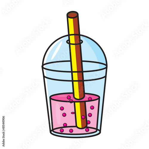 Bubble milk tea ads with delicious tapioca and splashing milk in 3d illustration.Bubble tea cup design collection,Pearl milk tea , Yummy drinks, coffees and soft drinks with doodle style banner . 
