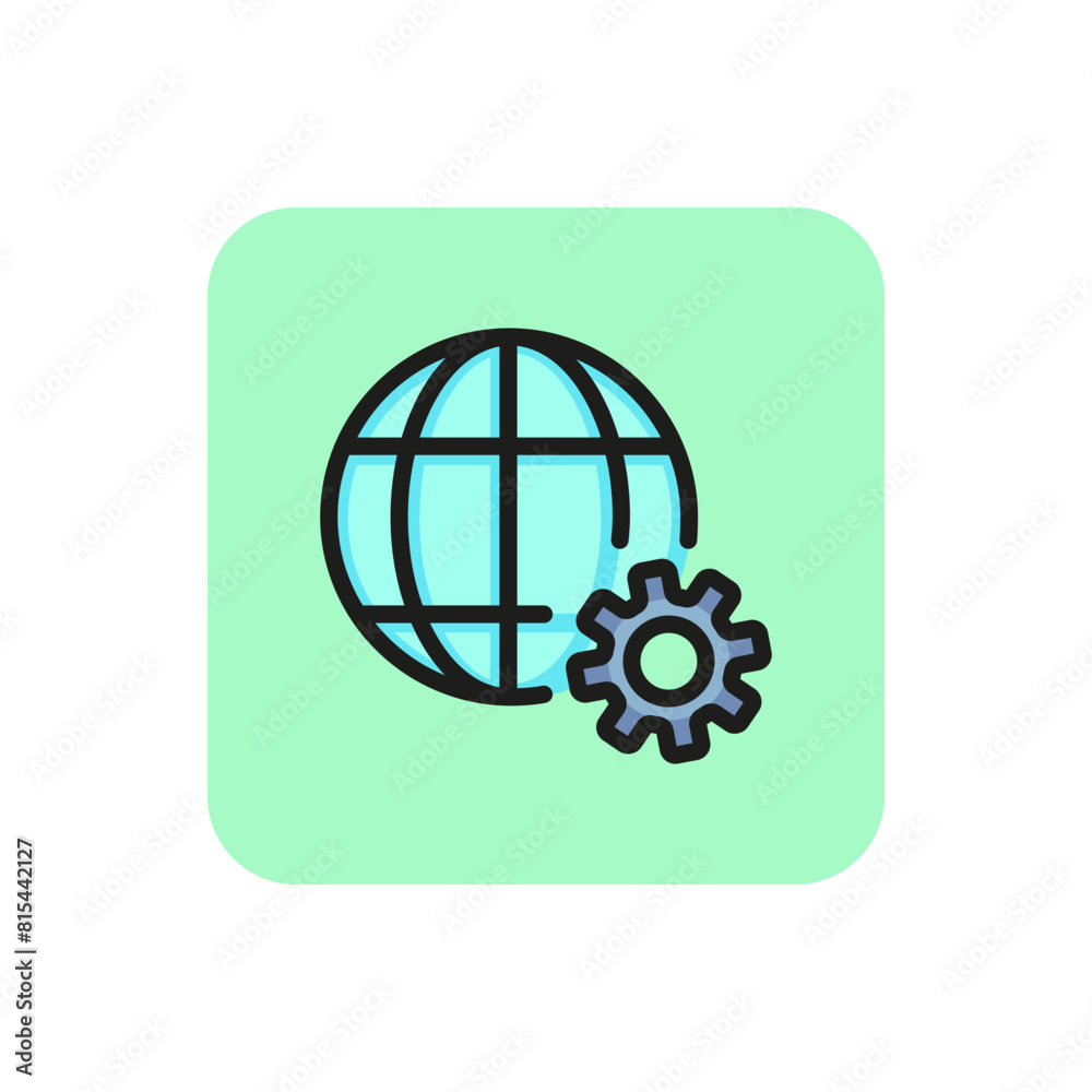 Grid globe and gear line icon. Planet, cogwheel, network. Internet technology concept. Can be used for topics like configuration, setting, networking Grid globe and gear line icon. Planet, cogwheel, network. Internet technology concept. Can be used for topics like configuration, setting, networking
