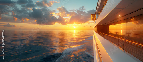 Sunset Cruise on Tranquil Ocean Aboard Sleek Yacht © Ph2023AI