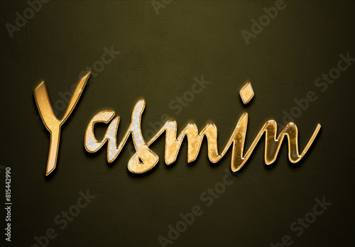 Old gold text effect of Arabic name Yasmin with 3D glossy style Mockup	 photo