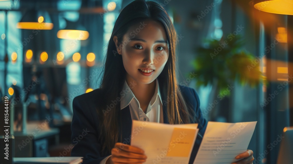 Fototapeta premium Email Communication: Businesswoman manages email correspondence, responding to inquiries and communicating with clients and colleagues.