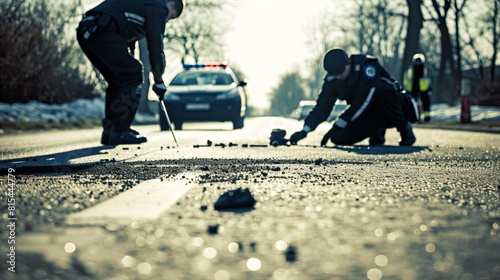 Police Vehicle on Road Handling Daytime Crime Incident: Traffic, Emergency, and Security Patrol in Action - Highway Patrol