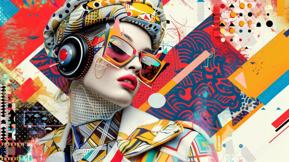 Fototapeta premium Designer crafts avantgarde fashion using bold, contrasting colors.
