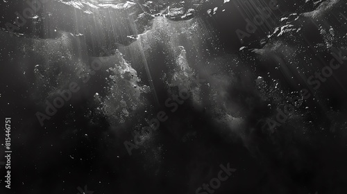 Deep ocean darkness flat design top view, eerie theme, animation, black and white photo