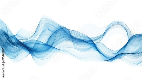 Swirling motion of blue smoke or fog group, abstract line isolated on white background, realistic smoke waves decoration and background, The movement of the blue lines of the horizontal wave