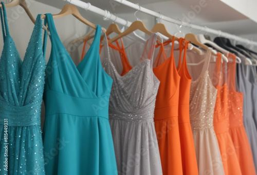 Colorful-dresses-hanging-on-a-rack-in-a-clothing-store