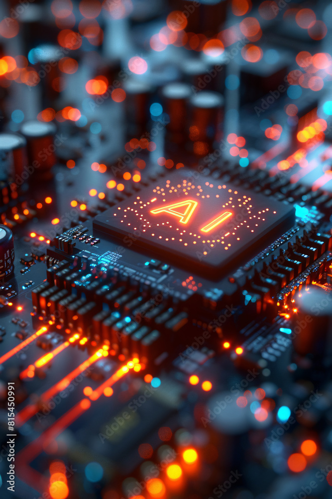 AI Processor Chip on High-Tech Circuit Board