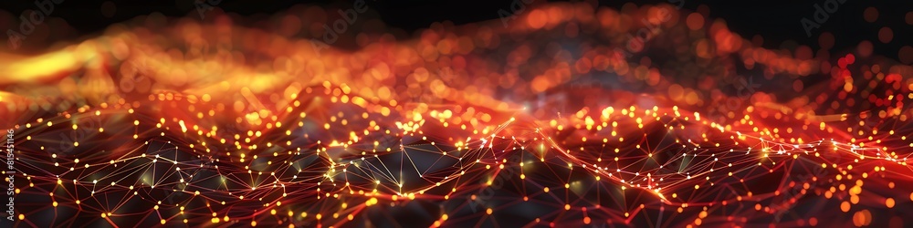 A sprawling network of nodes in fiery shades of red and orange A sprawling network of nodes in fiery shades of red and orange