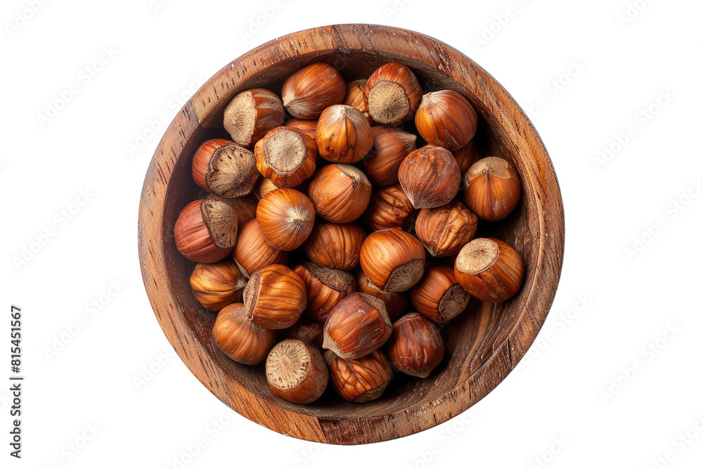 Hazelnuts in a wooden bowl isolated on transparent background Hazelnuts in a wooden bowl isolated on transparent background