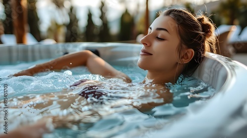 Shot of a beautiful young woman relaxing at the beauty spa while sitting in the jacuzzi.
