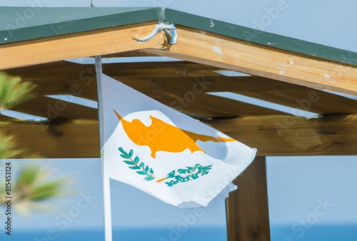 Cyprian Flag on a Mediterranean Beach Bar, Cyprus